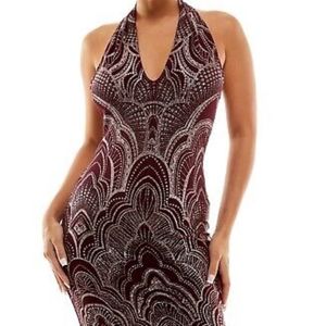 macy's maroon glitter halter dress xl NWT